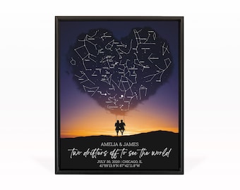 Personalized Night Sky Star Map Gift, Custom Star Map, Anniversary Gift, Wedding Gift, Valentine&#39;s Day Gift Idea, Gift for Him, Gift for Her