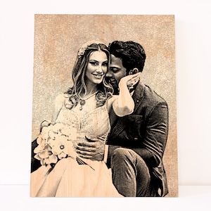 Custom Portrait From Photo on Wood, Personalized Gift for Him or Her, Wood Anniversary Gift, Custom Line Drawing Portrait, Xmas Gift Idea