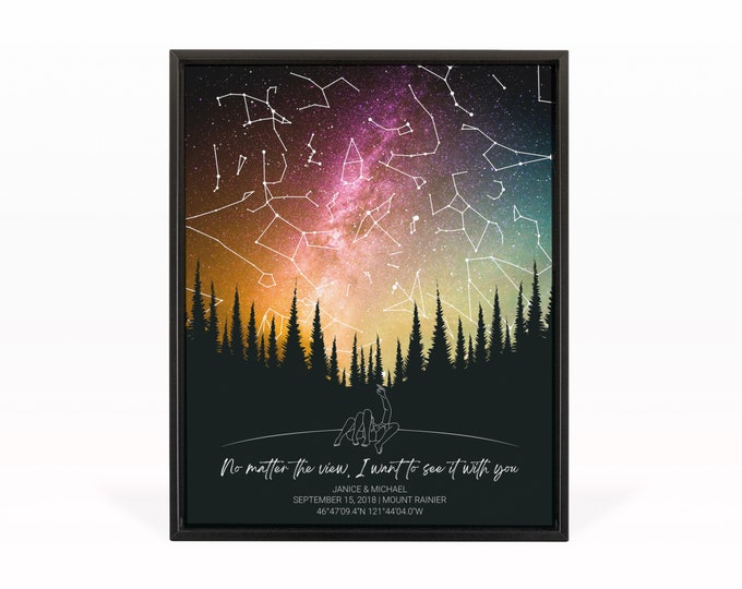 Custom Star Map By Date On Framed Canvas, Constellation Map Gift, Night Sky By Date Map, Stars Chart Map Gift, Star Map Relationship Gift