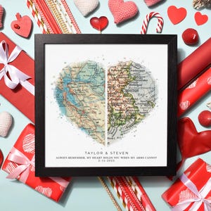 Personalized Heart Shaped Map for Long Distance Relationships, Valentine's Day Gift for Him or Her, 1 Year Anniversary Gift for Boyfriend
