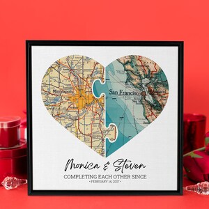 Personalized Long Distance Relationship Gift, Heart Map on Canvas, 1 Year Anniversary, Boyfriend Gift Long Distance, Valentine's Day Gift