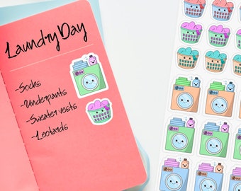 Liven Up Laundry Day! Cute Kawaii Laundry Planner Stickers - Washing Machine Motivation!