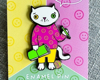 Stationery Cat Enamel Pin - Cats and Pens and Notebooks on an enamel pin!