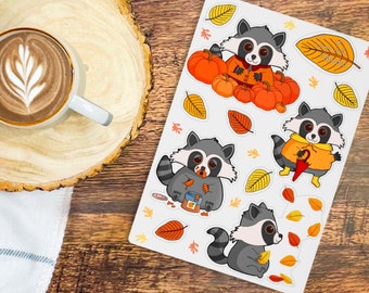 It's Fall Y'all! Cute Raccoon and Fall Fun Sticker Sheet - Kawaii, Autumn and Cuddly!