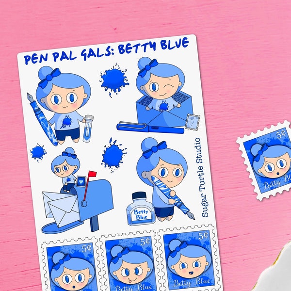 Pen Pal Gals : Betty Blue - Happy Mail Friends - Fountain Pen Family - Penpal People - Cute, Kawaii