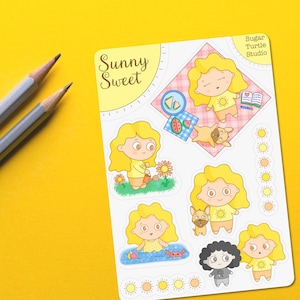 Folha de adesivos Sunny Sweet ~ Adesivos de menina Kawaii ~ Adesivos de planejador ~ Artigos de papelaria fofos