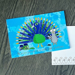 Cartões postais de caneta-tinteiro - pacote de 5 - Seja um pavão de caneta em um mundo cheio de esferográficas.
