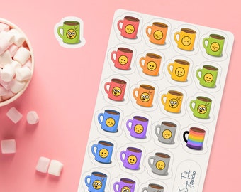 Coffee Planner Stickers! Cute Mugs: Coffee, Tea or Cocoa - Alertness/Mood Tracker!