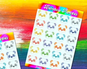 Rainbow Panda Stickers! Cute Panda Sticker Sheet! Planner Pandas!