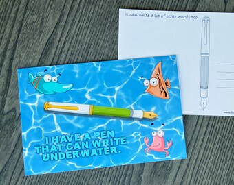 Fountain Pen Postcards - 5 pack - I have a pen that can write underwater.