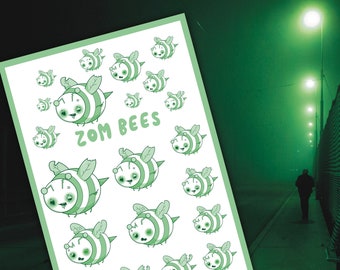 Cute Zom Bees! Zombie Bee Halloween Stickers - Kawaii, Spooky and Fun!