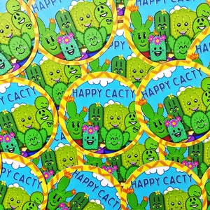 ¡Feliz Cacty! Lindo vinilo, cactus troquelado, pegatina de cactus