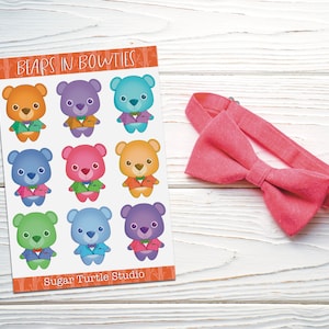 Orsi in papillon Adesivi! Simpatico foglio di adesivi per orsi colorati! Adesivi Planner!