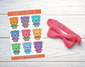 Bears in Bow Ties Stickers! Cute Colorful Bear Sticker Sheet! Planner Stickers!