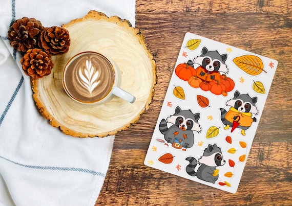 It's Fall Y'all! Cute Raccoon and Fall Fun Sticker Sheet - Kawaii, Autumn and Cuddly!