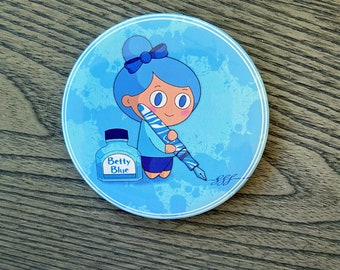 Pen Pal Gal - Betty Blue - Fountain Pen Button Magnet