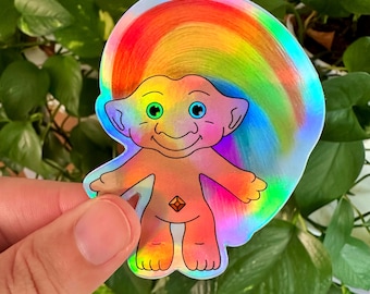 Holographic Rainbow Troll Vinyl Sticker - Cute 90s Nostalgia Sticker