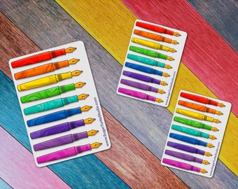 Rainbow Fountain Pen Sticker Sheet - 2 Sizes Available