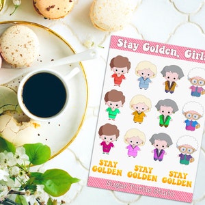 ¡Mantente dorada, chicas! Lindas pegatinas de golden girls - ¡Hoja de pegatinas de TV Kawaii Retro 80s!