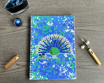 Fountain Pen Peacock Notebook - Includes Sticker Sheet - Fountain Pen Friendly Japanese Paper!