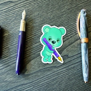 Cute Bear Fountain Pen Sticker - Cute Pen Collector Sticker - Cute Fountain Pen Vinyl Sticker