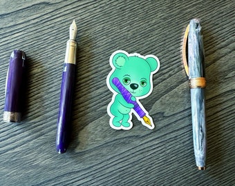 Cute Bear Fountain Pen Sticker - Cute Pen Collector Sticker - Cute Fountain Pen Vinyl Sticker
