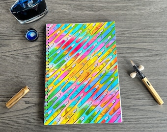Rainbow Fountain Pen Notebook - Includes Sticker Sheet - Fountain Pen Friendly Japanese Paper!
