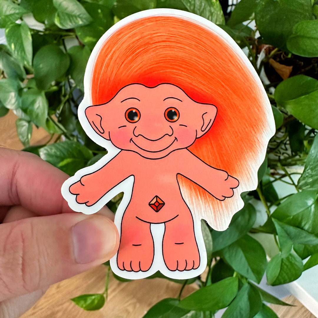 Orange Treasure Troll Vinyl Sticker - Cute 90s Nostalgia Sticker - Etsy