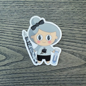 Pen Pal Gals : Granny Gray - Happy Mail Friends - Fountain Pen Family - Penpal People - Cute, Kawaii Vinyl Sticker