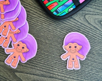 Purple Treasure Troll Vinyl Sticker - Cute 90s Nostalgia Sticker