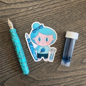 Pen Pal Gals : Tammy Teal - Happy Mail Friends - Fountain Pen Family - Penpal People - Cute, Kawaii Vinyl Sticker