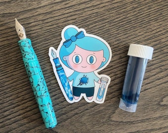 Pen Pal Gals : Tammy Teal - Happy Mail Friends - Fountain Pen Family - Penpal People - Cute, Kawaii Vinyl Sticker