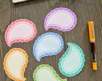 Paisley Journaling Spots  - Writeable Matte Vinyl Sticker Pack - 6 Illustrated Stickers Included