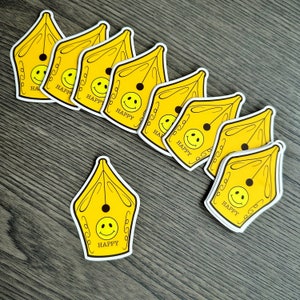 Happy Fountain Pen Nib Sticker - 3&#39;&#39; Fountain Pen Vinyl Sticker