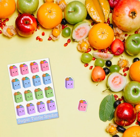 Grinning Grocery Goodies! Cute Kawaii Grocery Planner Stickers - Shopping Sticker Sheet!