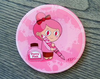 Pen Pal Gal - Pretty Pink - Fountain Pen Button Magnet
