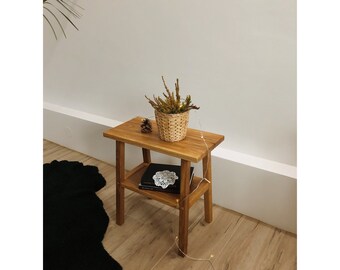 Handmade Oak Bench with Shelf – Wooden Entryway Seat, Small Shoe Storage, Rustic Hallway Furniture, Minimalist Stool 48x25x48 cm