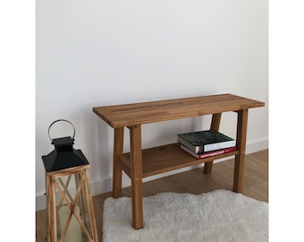Solid Oak Console Bench – Handmade 78x25x48 cm, Natural Wood Entryway Table, Farmhouse Style, Oil-Wax Finish