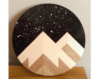 Wooden mosaic wall picture art boho decoration oak pine meranti 25 cm wooden wall art, boho, hygge