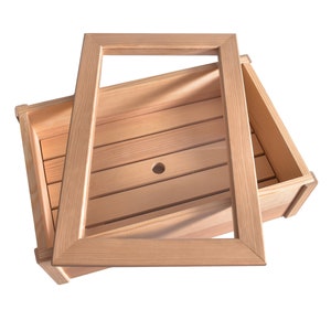 Wooden Bento Box with Glass Lid – Handmade Pine Sushi Display Tray 38x25x15 cm, Japanese Serving Case