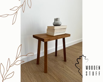 Handmade Solid Oak Stool 40x30x40 cm – Mini Wooden Footstool, Plant Stand or Small Side Table, Rustic Farmhouse Oak Furniture