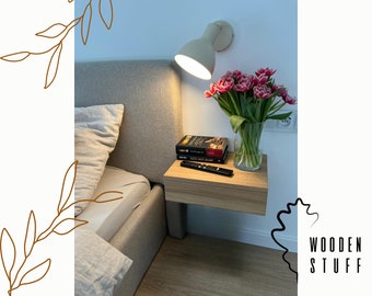 Floating Solid Oak Nightstand with Drawer – 40x30 or 30x30 cm, Wall-Mounted Bedside Table, Handmade