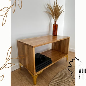 Handmade Oak TV Cabinet with Industrial Golden Legs - Personalized to Measure 80x40x48,5 cm