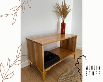 Armario de TV de Roble con Estante Industrial Dorado - Mueble Minimalista de Alta Calidad para Espacios Pequeños 80x40x48,5 cm