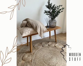 Solid Oak Bench 90x30x40 cm – Handmade Wooden Sofa Helper, Minimalist Side Stool, Natural Oil Finish Bedroom Furniture