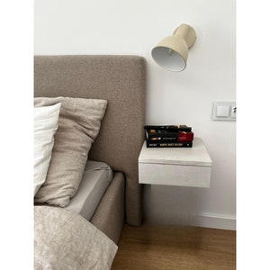 Floating bedside table, oak, white color, with a drawer