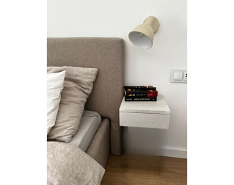 Floating bedside table, oak, white color, with a drawer