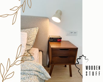 Oak bedside table, two drawers, mid century, VENGE