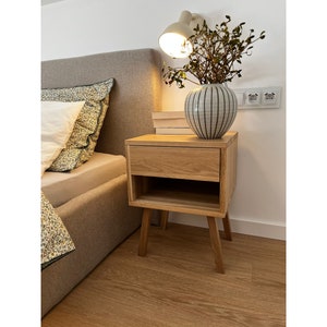 Solid Oak Bedside Table Handmade Night Table Bespoke Furniture For Home Gift For Christmas Soft Slide Drawer 40x40x55 cm
