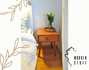 Bedside table, plywood, drawers, oak legs